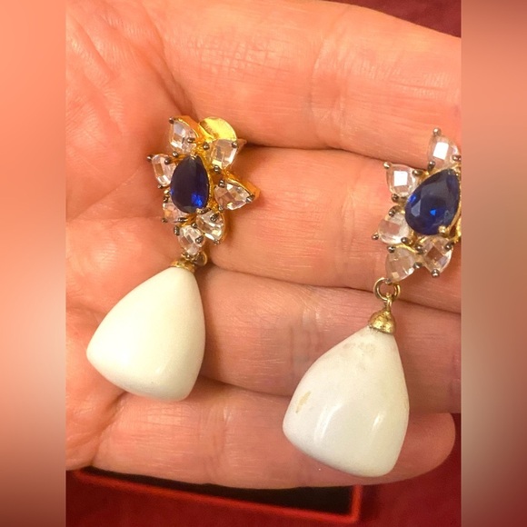 Elegant Gold and Blue Drop Earrings - Picture 4 of 4